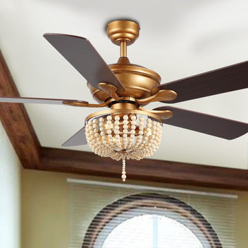 Erin 52" Rustic Farmhouse Iron/Wood Bead Mobile-App/Remote-Controlled LED Ceiling Fan - JONATHAN Y